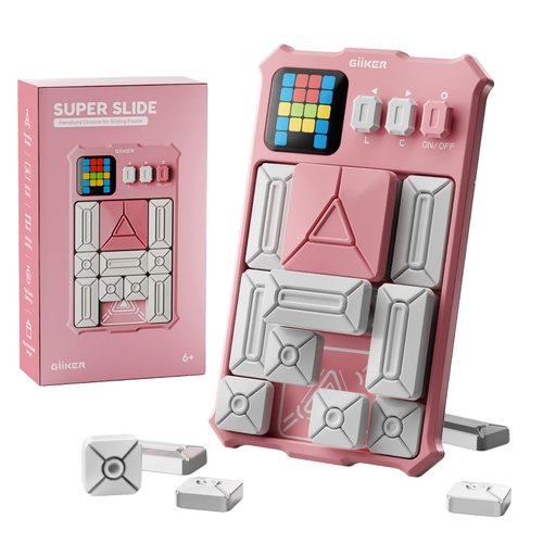 GiiKER Super Slide Puzzle Games, Original 500+ Challenges Brain Teaser Puzzle, Toys for Kids, Travel Games Birthday Gifts Easter Basket Stuffers for Boys Girls, Activities for Road Trips-Baby Pink