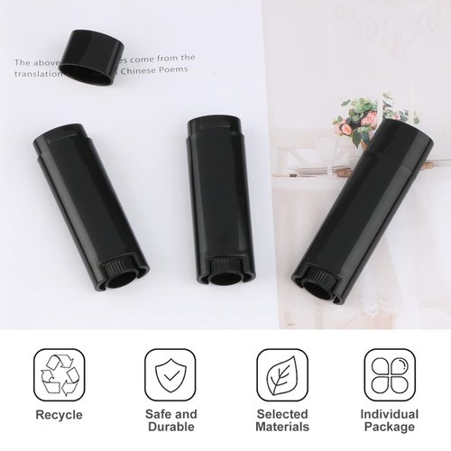 20Pcs 5g Oval Lip Balm Containers Empty Refillable Plastic DIY Lipstick Lip Gloss Tubes Holder Chapstick Tube Crayon Pipe Bottle Case (black)