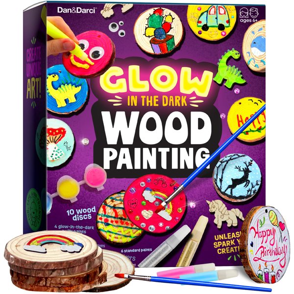 Glow in the Dark Wood Painting Craft Kit for Kids - Arts and Crafts for Kids Ages 6 7 8 9 10 11 12 - Crafts for Girls 8-12 - Art Set Party Gift - Painting Kits 6-8, 8-12 - Kids Gifts Summer Toys