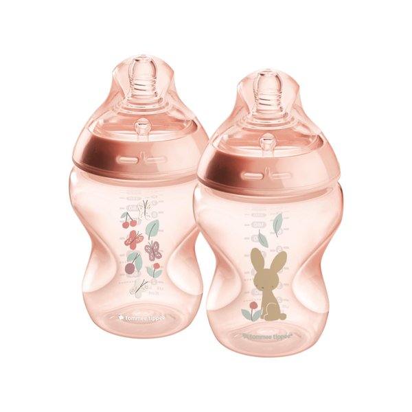 Tommee Tippee Baby Bottles, Natural Start Anti-Colic Baby Bottle with Slow Flow Breast-Like Nipple, 9oz, 0m+, Self-Sterilizing, Baby Feeding Essentials, Pink, Pack of 2