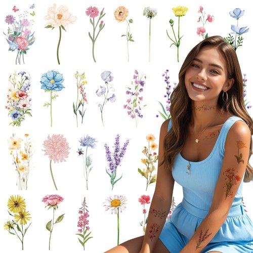 JoyfulGlam 18 Sheet Flower Temporary Tattoos For Women Realistic Long Lasting Floral Fake Tattoo Stickers Adult
