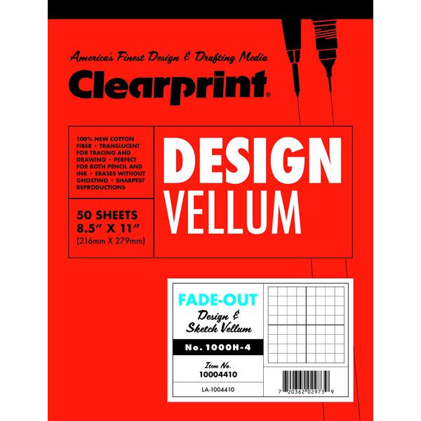 Clearprint 8-1/2" x 11" 1000H Design Vellum Pad with Printed Fade-Out 4x4 Grid, 16 lb., 100% Cotton, 50 Sheets, 1 Each