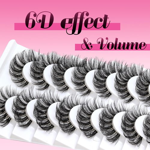 Veleasha Lashes Russian Strip Lashes Eyelashes with Clear Band Looks Like Eyelash Extensions D Curl Lash Strips 10 Pairs Pack (DT01)