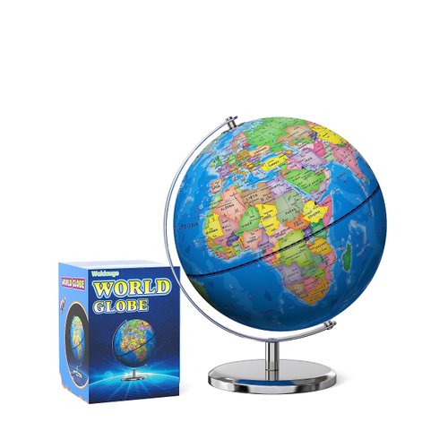 Waldauge 6.5 Inch World Globe with Stand, Small Educational Globe for Kids Learning, Colorful HD World Map Details, Earth Globe for Desktop Decor