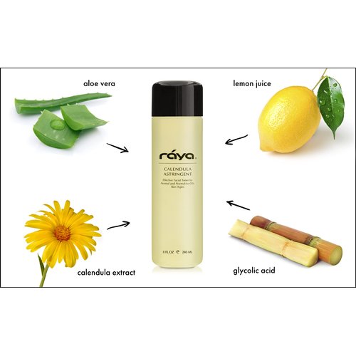 RAYA Calendula Astringent with AHA 6 oz (G-206) | Glycolic Facial Toner for Combo and Partially Oily Skin Prone to Break-Outs | Helps Normalize pH and Fight Bacteria | Made with Alpha Hydroxy Acids