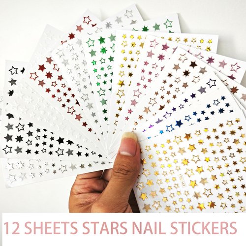 Star Nail Stickers,12 Sheets Nail Star Stickers for Nail Art,3D Nail Art Star Decals,Small Star Stickers for Nails,Colorful Star Nail Stickers for Women Girls,Uñas Con Diseño,Stickers para Uñas……