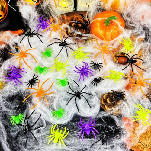 VOVEA Plastic Spiders Halloween Decorations 120PCS, 6 Colorful Styles Fake Spiders Small Realistic Halloween Spider Props for Halloween Treat Bags, Trick or Treat Goodie Bags, Halloween Party Favors