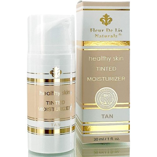 All Natural Tinted Moisturizer - Unscented Liquid Foundation, Fragrance-Free Organic Makeup, Lightweight, Color Correcting, Pore Minimizing, Sensitive Skin, Vegan, Made in the USA - 1 oz (Tan)