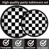96 Pieces Black and White Checkered Tableware Set for Racing Car Table Decorations Supplies Race Sports Themed Dessert Plates Race-car Party Napkins Forks for 24 Guests Car Birthday Party Favors