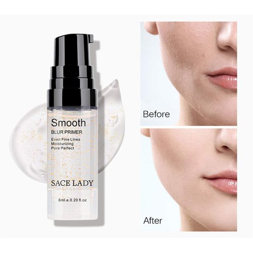 Face Makeup Primer, Big Pores Minimizer Perfect Cover, No Pore Eraser Filler, Smooth Fine Lines Wrikles, Gold Foil Infused Base Blur Primer, Long Lasting Women Makeup 0.2Fl Oz