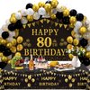 Trgowaul 80th Birthday Decorations Men Women - Black Gold Happy 80 Birthday Backdrop Banner, 2 Pcs Happy Birthday Tablecloth, 60 Pcs Latex Confetti Balloons, 80 Years Old Birthday Party Supplies Gifts