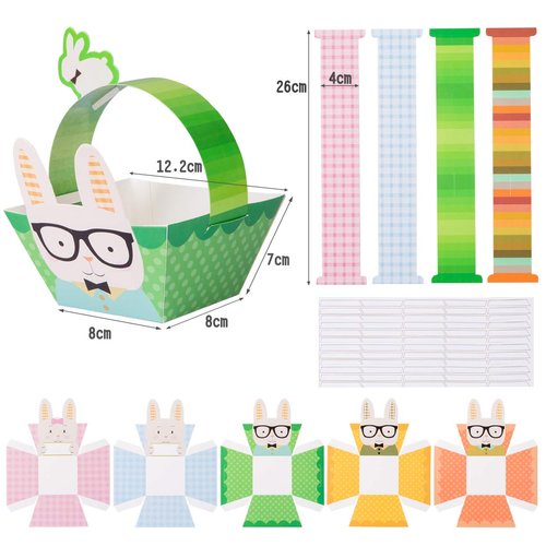Naler 10 Pieces Mini Paper Easter Baskets DIY Bunny Baskets Gift Candy Treat Boxes with Handle for Easter Egg Hunt Party Supplies Easter Decorations