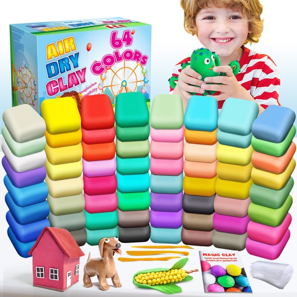 ESSENSON Air Dry Clay 64 Colors, Modeling Clay for Kids, DIY Molding Magic Clay, Gift for Kids