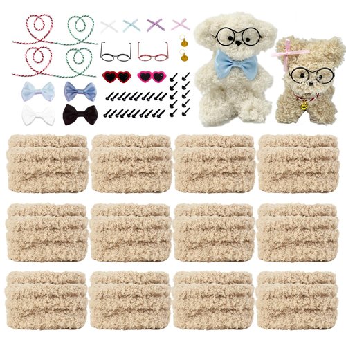 12Pcs Jumbo Coral Fleece Pipe Cleaners Craft 39.37 Inches Thick Pipe Cleaners Chenille Stems with 48Pcs Craft Accessories for Christmas Craft DIY Projects Creative Decor(Khaki)
