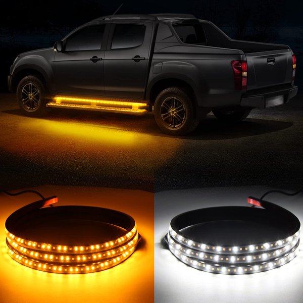 OPPBUY 2PCS 70 Inch LED Running Board Light 12V LED Side Marker Light with Sequential Amber Turn Signal Light &White Courtesy Light,216 LEDs Running Board Strip Light for Trucks Cars Vehicle