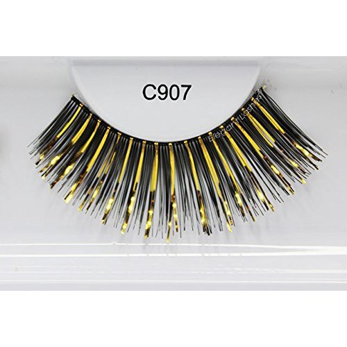 Elegant Lashes C907 "Cleopatra" Premium Black & Gold Metallic Foil Color False Eyelashes for Halloween Dance Rave Costume