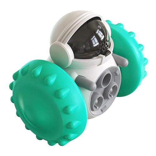 Piggy Poo and Crew Robot Shaped Treat Dispenser Push Toy for Your Pet - Requires No Batteries (Teal)