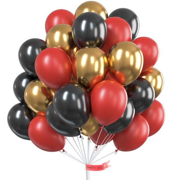 PartyWoo Burgundy Black Balloons, Red and Black Balloons, Gold Black and Red Balloons, Burgundy Balloons, Metallic Gold Balloons for Red and Black Party Decorations, Red Gold Party Decorations