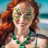 3 Pcs Glitter Green Shamrock Face Gem Tattoo Stickers St. Patrick's Day Temporary Tattoos Sticker Lucky Four-Leaf Clover Diamond Makeup Stick on Tattoo Decals for Irish Rave Party Supplies