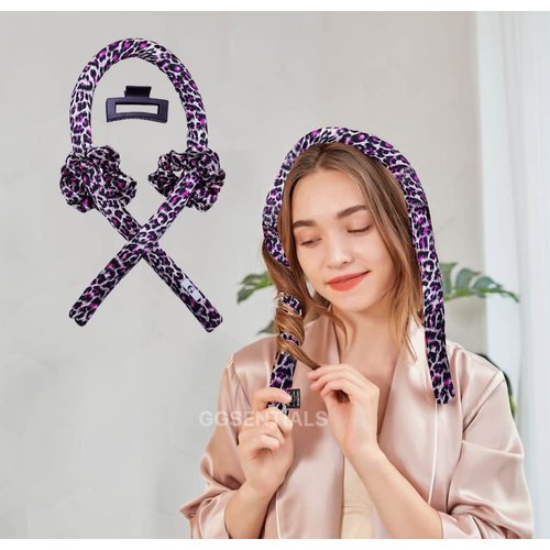 Heatless Hair Curler 5 piece DIY Hair Styling Curler Set No Heat Curls Satin Heatless Curling Rod Headband with Hair Clip Scrunchies plus Gift Bag Heatless Hair Roller for Overnight Sleep Curls Hairstyling Ribbon (PINK LEOPARD)