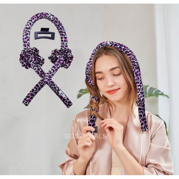 Heatless Hair Curler 5 piece DIY Hair Styling Curler Set No Heat Curls Satin Heatless Curling Rod Headband with Hair Clip Scrunchies plus Gift Bag Heatless Hair Roller for Overnight Sleep Curls Hairstyling Ribbon (PINK LEOPARD)
