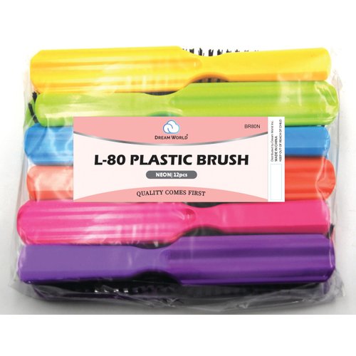 Dream World L-80 Plastic Hair Brush Neon Assorted Color 12 Pcs Pack