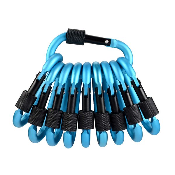 10 Pack Locking Carabiner Clip D Shape Spring-Loaded Gate Aluminum Keychain Gate Buckle for Home, Rv, Camping, Fishing, Hiking, Traveling and Keychain - Light Blue