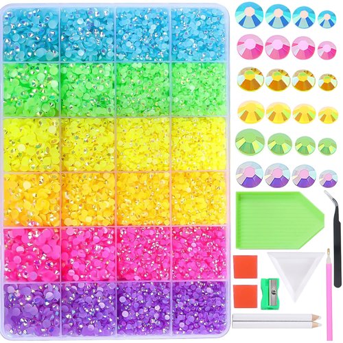 BELICEY 24000pcs Colorful Flatback Rhinestones for Crafts 6 Colors Jelly Crystal Rhinestone Round Beads Gems for Nail Supplies Makeup Face Clothes Tumbler DIY Decoration