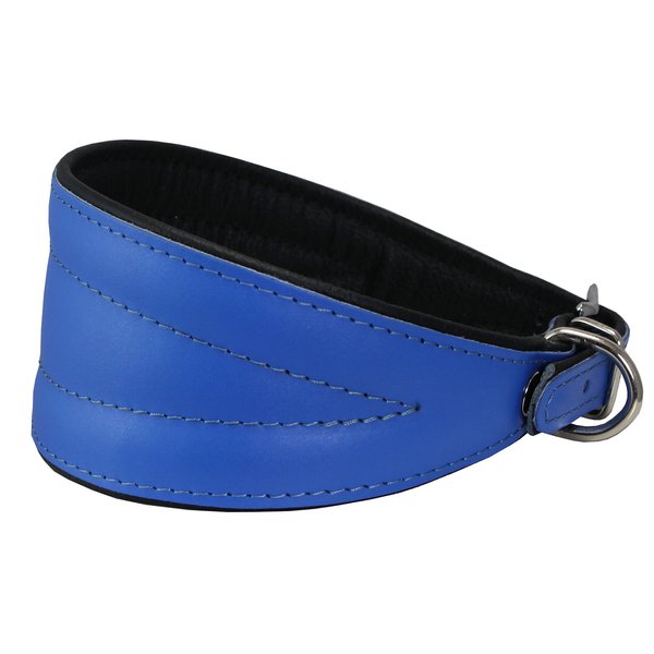 Dogs My Love Real Leather Extra Wide Padded Tapered Dog Collar (16.25"-18.75" Neck; 3" Wide, Blue)