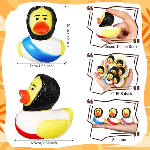 Hungdao 24 Pcs Jesus Rubber Duck 2.36 Inch Christian Ducks Figurines Mini Jesus Loves You Rubber Ducks for Church Religious Christian Events Easter Party Favors
