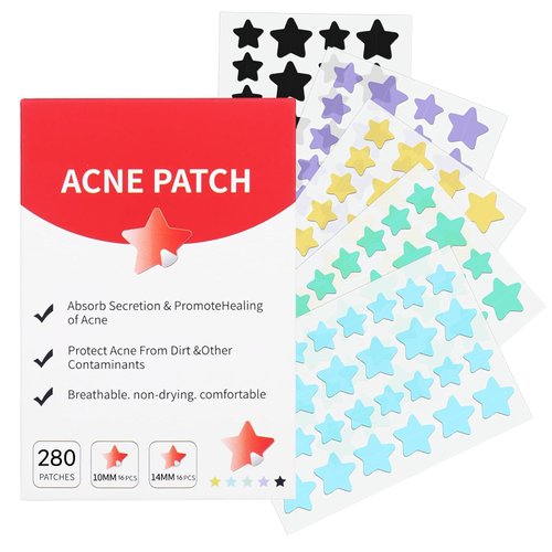 Waspot Pimple Patches for Face, Cute Star Zit Covers, Stars Hydrocolloid Acne Patch, Colorful Stickers with Tea Tree, Salicylic Acid & Cica Oil (10mm&12mm) 280 Count