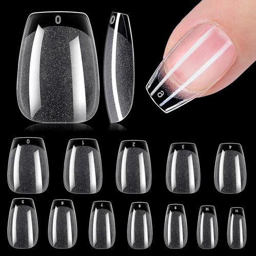 ALIKOSSTOR Short Coffin Nail Tips - Half Matte Soft Gel Nail Tips No Filed, 360PCS Preshaped Clear False Acrylic Gelly Tips for Soak Off Nail Extension DIY Nail Art 12 Sizes