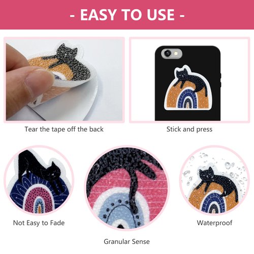 16 PCS Calm Stickers for Anxiety Sensory, Stress Anxiety Relief Items Bohe Rainbow Style Tactile Rough Textured Calming Stickers Adhesives for Water Bottle/Phone/Desk/School/Office (Rainbow and Cat)