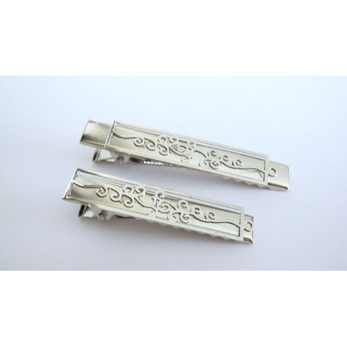 Generic 1.75 or 2.25 inch silver metal filigree alligator hair claw clip clamp fine hair (Size: 1.75)