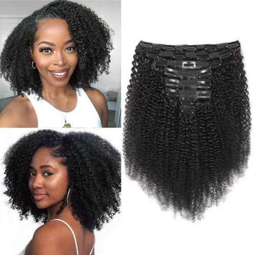 Yacurcur Afro Kinky Curly Clip in Hair Extensions Human Hair 4C Hair Clip in Extensions 8pcs 120g/set 10A Brazilian Virgin Natural Hair Clip Ins for Black Women Natural Black Color 16 Inch