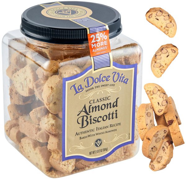 Nonni's La Dolce Vita Almond Biscotti - Biscotti Italian Cookies - Italian Biscotti Cookies - Biscotti Jar - Biscotti Packed w/California Whole Almonds - Perfect w/Coffee - Kosher