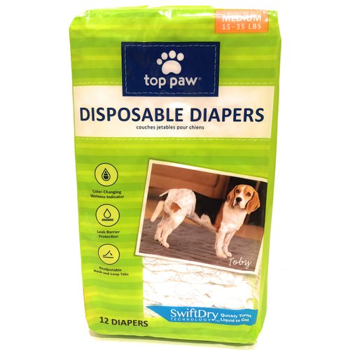 TOP PAW Disposable Dog Diapers, 12 Pack, Medium 15-35 lbs