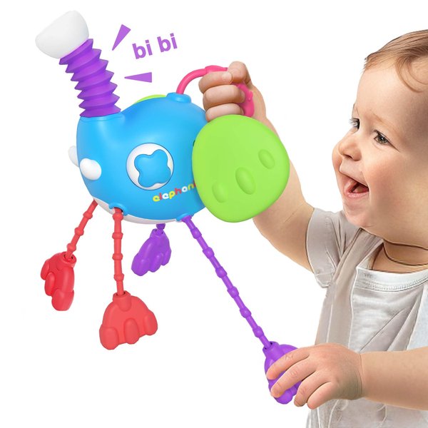 iPlay, iLearn Baby Sensory Toys for 1 Year Old, Infant Montesori Pull String Toy, Silicone Teething Toy, Toddler Car Seat Toy, Airplane Travel Activity Birthday Gifts for 12 18 Month 2 Yr Old Boy Girl