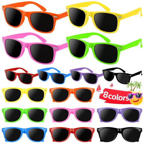 32 Pack Kids Sunglasses Party Favors Bulk, Neon Sunglasses with UV400 Protection for Gilrs Boys Kids Age 3-5 4-8 for Summer Pool Beach Party Favors Birthday Gifts Goody Bag Fillers