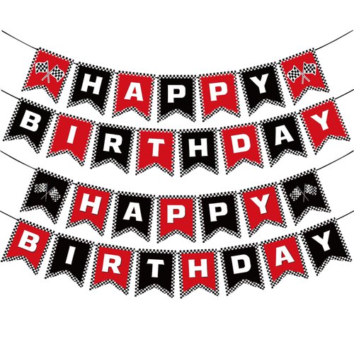 Racing Happy Birthday Banner Red Black Race Car Birthday Banner for Race Car Birthday Party Decorations Supplies
