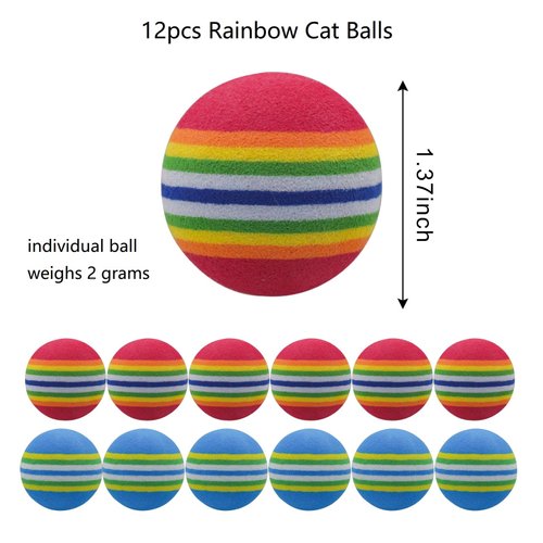 Andiker 12 Pcs Rainbow Cat Toy Ball, 1.38'' Foam Cat Ball Toy for Indoor Cat with 2 Color, Colorful Pet Foam Ball for Kitten Dog Puppy Play Sports Chase Training Interactive Toy Ball (Red+Blue)