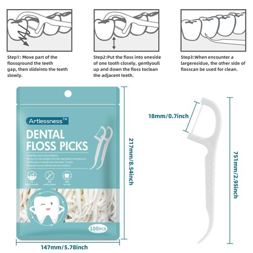 Adult Floss Stick, Floss Picks, 100 pcs per Bag, Comes with a Carrying case for 10 flossing Sticks, The Threads are Made of Special Material for Dental Floss，2 Bags = 200 pcs.