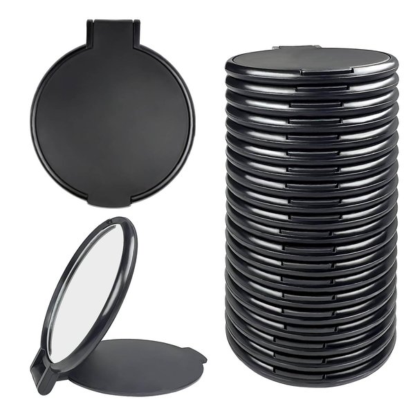 Tenalleys Mini Round Folding Mirror Portable Pocket Mirror Makeup Mirror for Purse Travel Makeup Mirror for Women Girls Daily Use (20 Pcs Black)