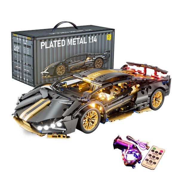 Chodia Sport Race Car Building Block Sets for Adults Boys,Black Racing Supercar Toys Kits with LED Light Collectible 1:14 MOC Model Construction Birthday Gifts for Teens Age 8-12 12-16,14 14+