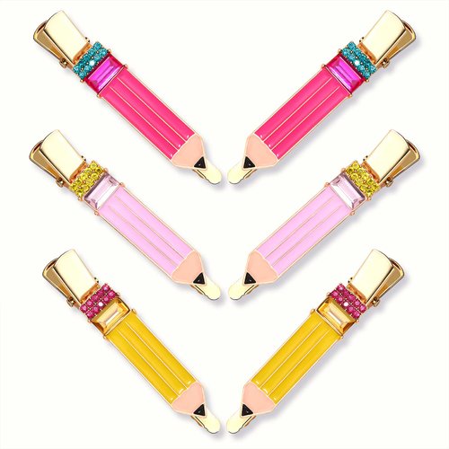 HZEYN Pencil Hair Clip - 6 Pack Teacher Hair Clips Funny Pencil Hair Clips Back To Shool Hair Accessories for Teachers Student