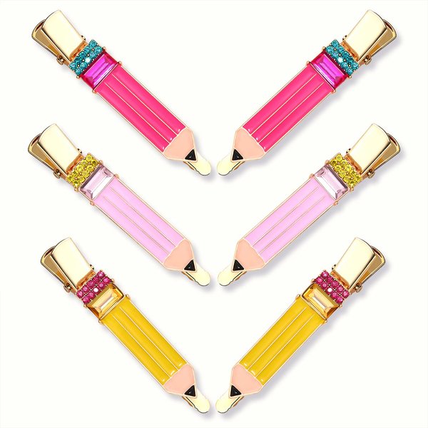 HZEYN Pencil Hair Clip - 6 Pack Teacher Hair Clips Funny Pencil Hair Clips Back To Shool Hair Accessories for Teachers Student