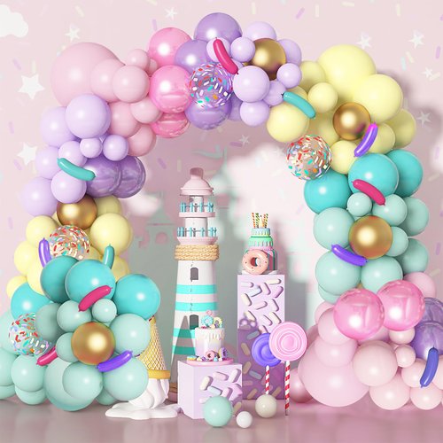 Amandir 139pcs Pastel Donut Balloon Garland Arch Kit, Donut Sweet One Birthday Party Decorations Pink Sprinkles Confetti Ice Cream Foil Balloons for Donut Grow Up Baby Shower Two Sweet Party Supplies