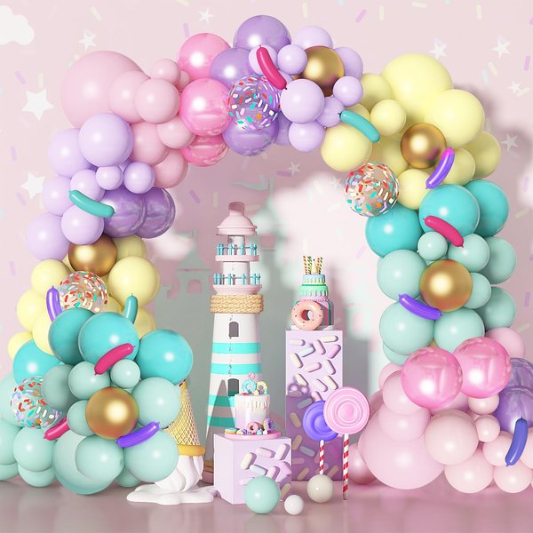 Amandir 139pcs Pastel Donut Balloon Garland Arch Kit, Donut Sweet One Birthday Party Decorations Pink Sprinkles Confetti Ice Cream Foil Balloons for Donut Grow Up Baby Shower Two Sweet Party Supplies