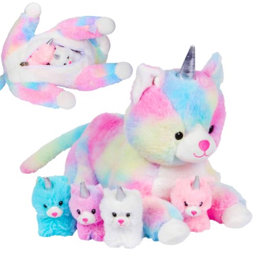 PixieCrush Unicorn Cat Plushie - Mommy Cat Unicorn with 4 Baby Kittens - Magical Cat Pillow Plushies for Girls Ages 3-8 - Big Unicorn Stuffed Animals - Ideal Gift for Girls 5 x 10 x 8 inches