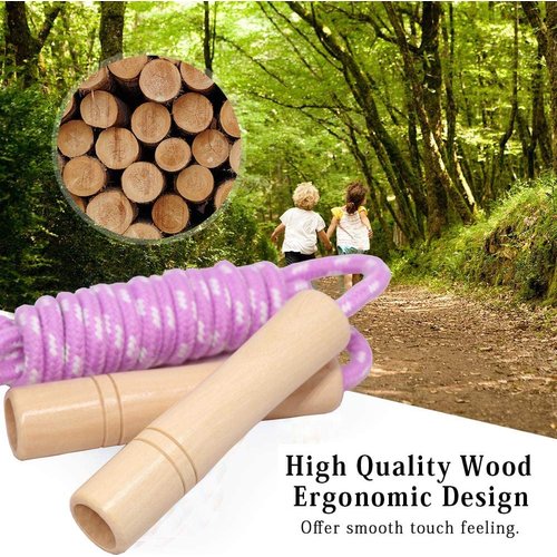 Cotton Jump Rope for Kids, Adjustable Toddler Skipping Rope with Wooden Handle, 2 Pack Student Jumping Rope for Outdoor Fun Activity, Exercise (blue+violet)